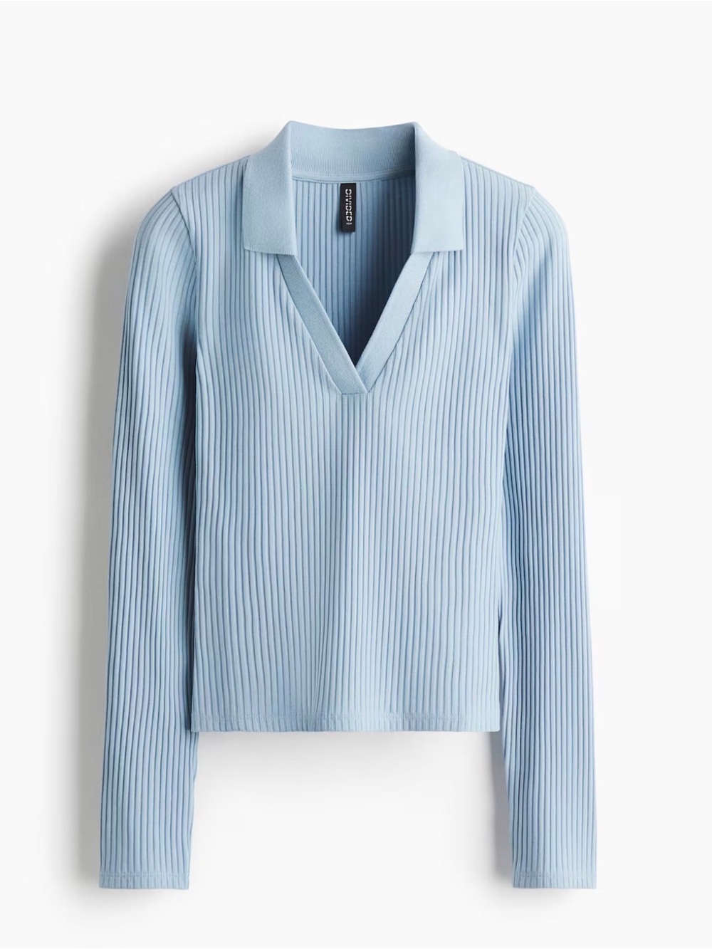 Light Blue Ribbed Summer Minimalist V-Neck Chic Polo Top Women’s Size Small